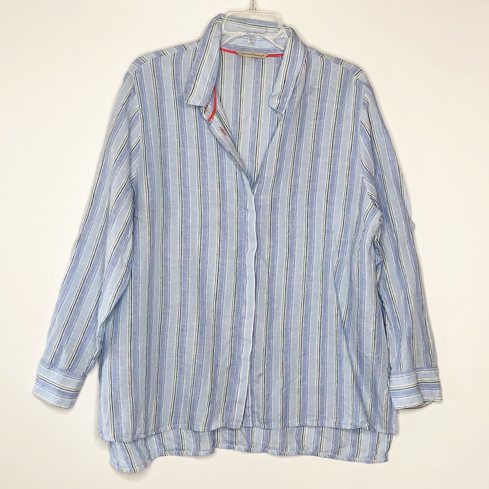 Soft Surroundings Blue Stripe Linen Button Up Top Blouse See Measurements